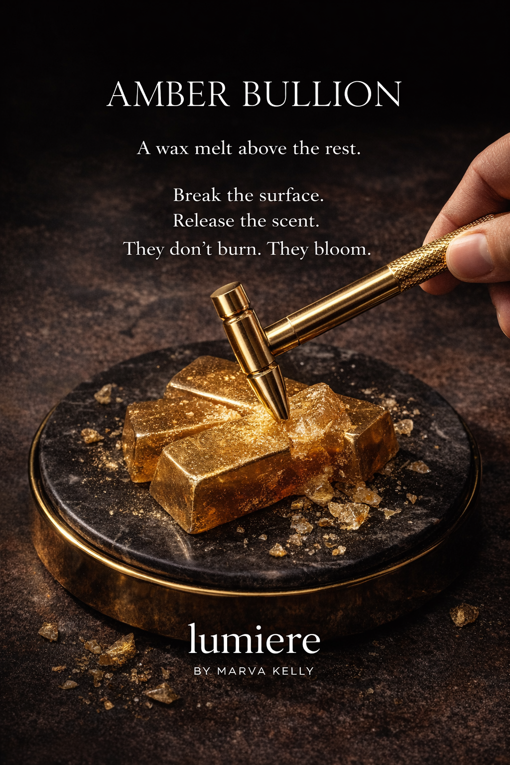 Amber Bullion -A sculpted block of molten gold, cast in fire, designed to command the room